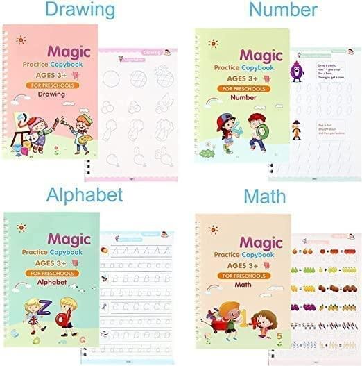 Magic Practice Copybooks (Pack of 4 Books, 1 Pen, 1 Soft Grip, 10 Refills)