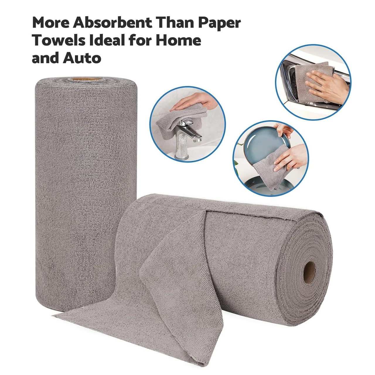 Reusable Microfiber Cloth Roll (Pack of 25, 50, 75)
